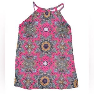 EUC Veronica M Vibrant Halter Mini Dress Hot Pink Medallion Multicolor XS